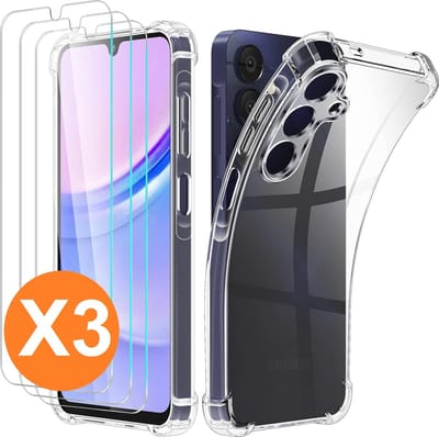 Hoesje Geschikt Voor Samsung Galaxy A35 5G Hoesje transparant Anti Shock silicone Hoesje Geschikt Voor Samsung Galaxy A35 Screenprotector Glazen 3 pack