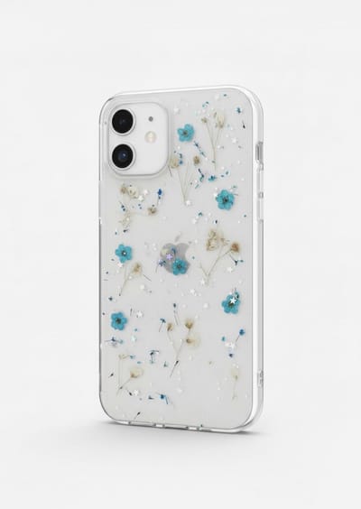 Iphone 15 telefoonhoesje - gedroogde bloemetjes - blauw