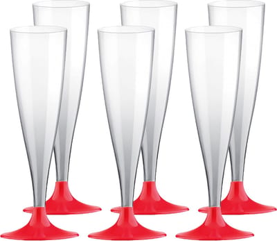 Santex Champagneglazen - 20x - plastic - 140 ml - rood - herbruikbaar