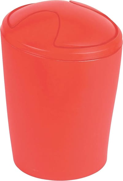 Afvalemmer met deksel - Prullenbak cosmetica - Hygiënisch afval bewaren - Schommeldeksel ontwerp - 5 liter inhoud - Rood