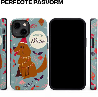 Casetastic hoesje geschikt voor Apple iPhone 13 mini - MagSafe - Dubbellaagse bescherming - Merry Christmas Hond - Fashion Case - Zilver Bruin Saliegroen Rood
