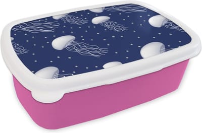 Broodtrommel Roze - Lunchbox - Brooddoos - Patronen - Water - Kwal - Jongens - Kinderen - Kids - Baby - 18x12x6 cm - Kinderen - Meisje