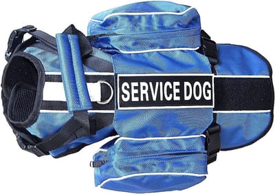 Hondenvest met Zadeltassen en Klittenbandpatches voor Hulphonden - Blauw