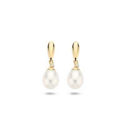 Marie Celeste oorhangers parel en zirkonia - 7.5 - Goud