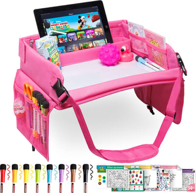 RX Goods Premium Reistafel met Tekentafel & Tablethouder– Opvouwbaar - Auto Organizer - Whiteboard - Roze