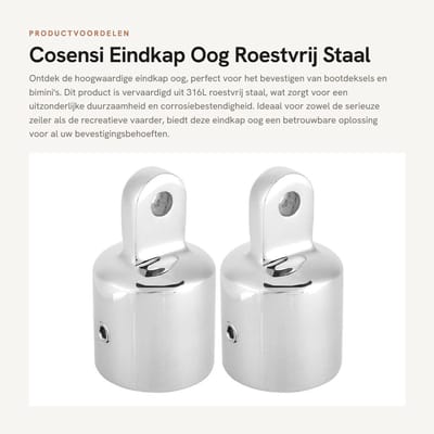 Dailygoods- Eindkap Roestvrij Staal 316L - Duurzaam - Corrosiebestendig - Eenvoudig te Installeren - Voor Bimini - 22 mm/25 mm - 2 Stuks - Oogkoppeling