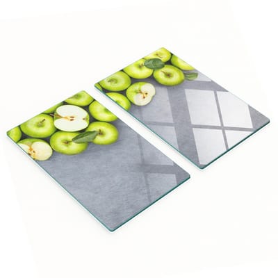 Decoratieve glazen snij- en serveerplanken met groene appels, 2x30x52 cm