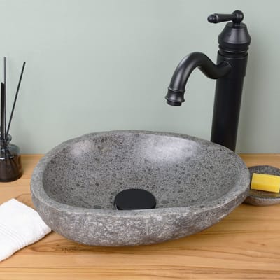 Dailygoods- Opzetwastafel Ovaal - Natuursteen - Badkamer Wastafel - Uniek van Vorm/Kleur/Grootte - Duurzaam - Eerlijke Arbeidsomstandigheden - Wasbak