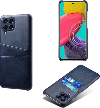 MobyDefend Hoesje - Geschikt voor Samsung Galaxy M53 - Lederen Backcover Met Vakjes Pasjes - Blauw