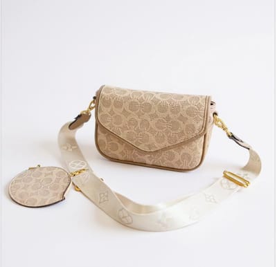 TK-S Handtas, Schoudertasje, geldbeugel, ritssluitingen, beige afwerking