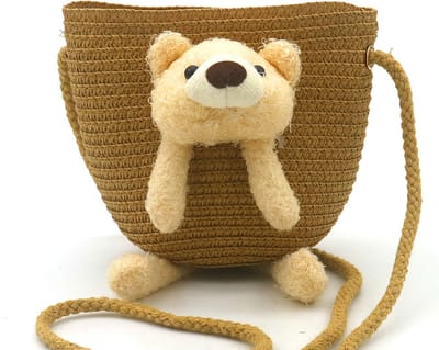 Ultiluxe® Crossbody tas met Beertje - Schoudertas voor kinderen - Woven tas voor meisjes - 12.5 x 14.5 x 5.5 cm - Tas - Beer - Bruin