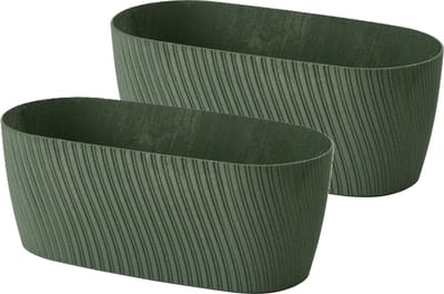 Form Plastic Plantenbak/bloembak Waves - 2x - kunststof - donkergroen - L27 x B12 x H11 cm - rond