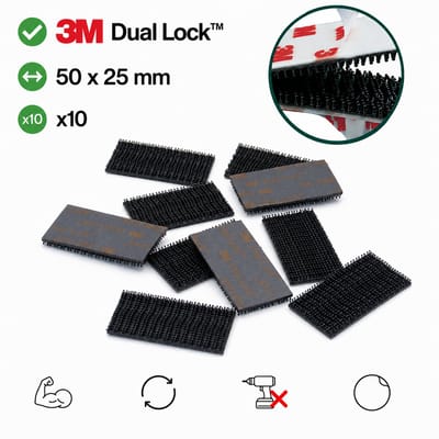 3M Dual Lock Zelfklevende Rechthoekjes 50 x 25 mm – 10 Stuks – Heropenbare Klikbevestiging zonder Boren – Zwart