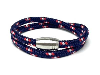 NIEUW! Jolla - heren armband - wikkelarmband - magneet - staal - gevlochten touw - Steel Rope - Blauw/Rood - Medium