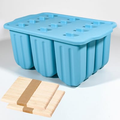 IJslollyvormen - Siliconen ijslollyvormen - IJslollyhouders - IJslollyvormen met 12 gaten - Siliconen vormen - BPA-vrij - Gemakkelijk te ontvormen - Geschikt voor zelfgemaakt ijs, yoghurtstokjes, enz. - Blauw