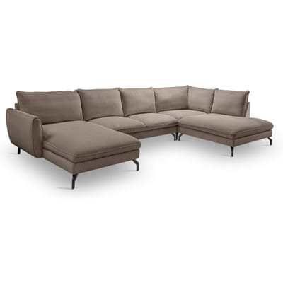 Toronto U-shape hoekbank rechts bruin-beige | Moderne woonbank met koudschuim - 202x361x87cm