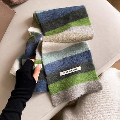 Écharpe en Laine Chaude Hivernale Style Coréen Pour Femmes Design Rayé Élastique Tricotée Foulards Bandana Féminin Foulard Épais Châle gray
