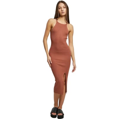 Urban Classics - Midi Rib Knit Crossed Back Lange jurk - L - Oranje
