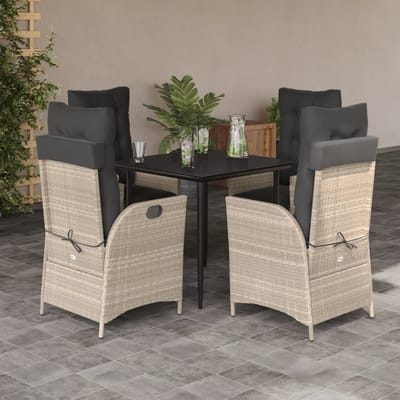 vidaXL - 5-delige - Tuinset - met - kussens - poly - rattan - lichtgrijs