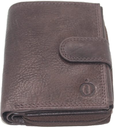 Oi donker bruine leren rits portemonnee klein / afsluitbare beurs met ritsvak voor kleingeld / compacte portemonnee met ruim vak voor muntgeld / RFID SAFE / donker bruin leer / 294VI Brown