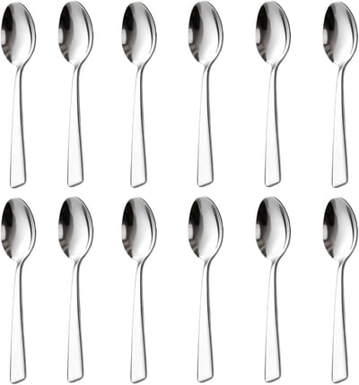 Set van 12 RVS Theelepels, Koffielepels en Dessertlepels - Glanzend Gepolijst, Vierkante Handgreep, Vaatwasserbestendig voor Feestjes en Thuisgebruik