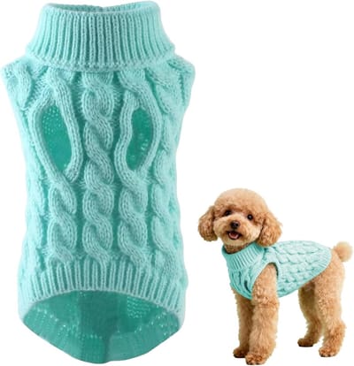 Knitted Turtleneck Hondentrui voor Winter, Warme Trui voor Kleine en Middelgrote Honden, Perfect als Kerstcadeau, Lichtblauw, Maat L