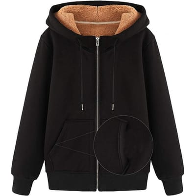 Dames Hoodie Effen Kleur Rits Herfst Winter Verdikken Warm Sweatshirt voor Kantoor XL zwart