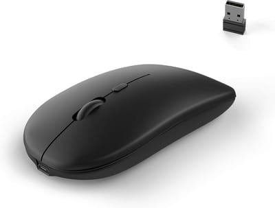 Draadloze muis zwart - 2.4GHz + Bluetooth 5.0 - Ergonomisch - Stille klik - 800/1200/1600 DPI - Oplaadbaar