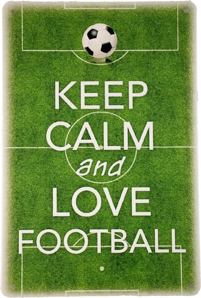 Wandbord - Keep calm love football - Metalen wandbord - Bar decoratie - Voetbal decoratie - Mancave - Metal sign - Tekstborden - Mancave decoratie - Wandborden
