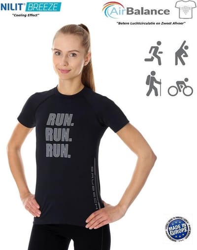 Brubeck Athletic - Air Pro Hardloopshirt / Sportshirt Dames - Nilit® Breeze Cooling Effect - Zwart - L