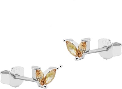 Karma Oorbellen Zirconia Double Champagn Leaves | Zilver