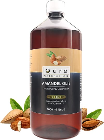 Amandelolie 1 Liter | Biologisch | 100% Puur & Onbewerkt | Koudgeperste Zoete Amandel Olie voor Haar, Huid en Lichaam | Grote Fles 1000ml | Foodgrade Kwaliteit | Huidolie | Haarolie