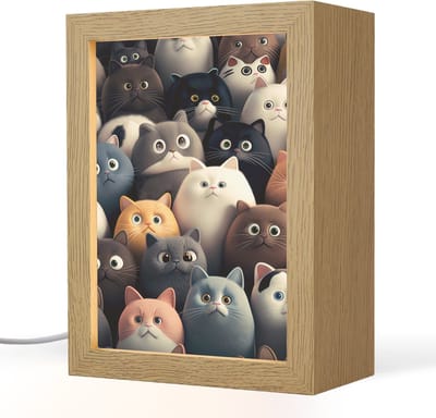 Nachtlampje 15x20 cm - Kinder lampje - Kat - Dieren - Poes - Patroon - Jongen - Meisje - Tafellamp kinderkamer - Slaapkamer lamp - Bedlamp kinderen - Kinderlampje stopcontact - Wandlamp babykamer - Nachtlampjes