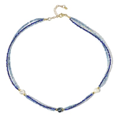 Cavill - Vergulde Zilveren Halsketting - 38 9 ct Braziliaanse Aquamarijn Lapis Lazuli Beril - Elegante Blauwe Edelsteen Ketting 45 cm
