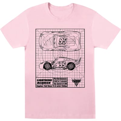 Disney Dames/Dames Cars Lightning McQueen Blueprint Katoenen Vriendje T-shirt (Baby Roze)