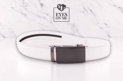 Witte lederen riem zonder gaatjes met automatische gesp voor heren ( Model N204 )
