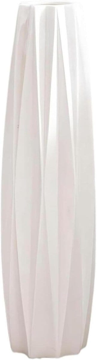 Keramische Vloervaas - Grote Decoratieve Vaas - Huis Decoratie - Origami Design - 72 cm Hoog - Wit