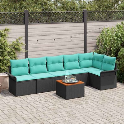 vidaXL - Tuinbank - Set - 7 - st - 6-Aantal - zitplaatsen - Zwart - en - Turkoois