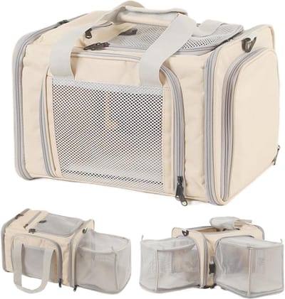 Honden Reismand - Draagbare Hondentas - Veilig Vervoer - Dubbele Ritssluiting - 35 x 28 x 24 cm - Crèmekleurig