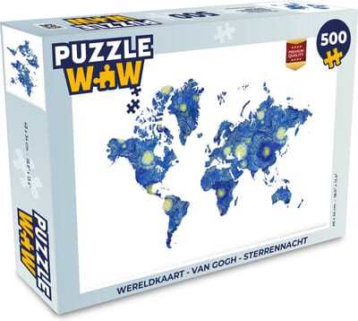 Puzzel Wereldkaart - Van Gogh - Sterrennacht - Legpuzzel - Puzzel 500 stukjes