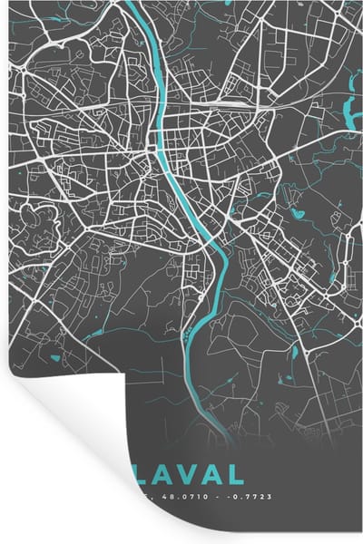 Muurstickers - Sticker Folie - Laval - Frankrijk - Kaart - Stadskaart - Plattegrond - 20x30 cm - Plakfolie - Muurstickers Kinderkamer - Zelfklevend Behang - Zelfklevend behangpapier - Stickerfolie