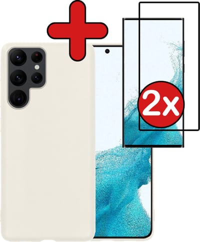 Hoesje - Met 2x Screenprotector - Geschikt voor Samsung Galaxy S22 Ultra - Sterk & Shockproof - Telefoon Hoes - Back Cover - Siliconen Case - Telefoonhoes - Wit