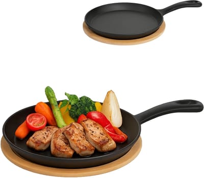 Lomera Gietijzeren Tapas Pannetje – Tapas Koekenpan – Gietijzeren Serveerpan – Bamboe Onderzetter – Ovale Gietijzeren Pan – Geschikt voor Inductie – Ovenbestendig tot 230°C – Tapas Serveerplank – Serveerpan met Handvat – Kleine Gietijzeren Pan