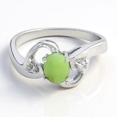 Cavill - 925 Sterling Zilveren Ring - 0.28 ct Keizerlijk Chrysopraas & 0.08 ct Witte Topaas - Ovaal Cabochon - Elegante Damesring