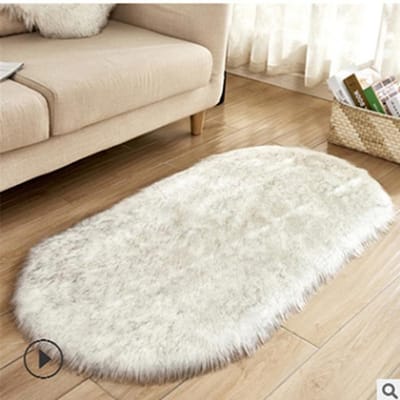 Grote Ovale Witte Faux Fur Vloerkleden Grote Ovale Kunstschapenvacht Langharig Tapijt Vloer Wol Pluizige Zachte Mat Slaapkamer Voor Woonkamer 40*60cm wit/grijs