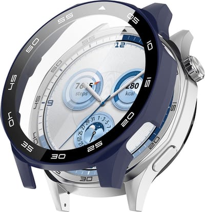 Watch case screenprotector - hoesje - gehard glas - geschikt voor Huawei Watch GT 5 (46 mm) - donkerblauw