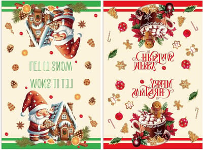 Kerst Keukendoeken met Kerstman Motief, Elk Hert Patroon - Set van 2 - 60x40cm - Plaid Design - Housewarming Cadeau - Rood & Groen Kleurrijk.