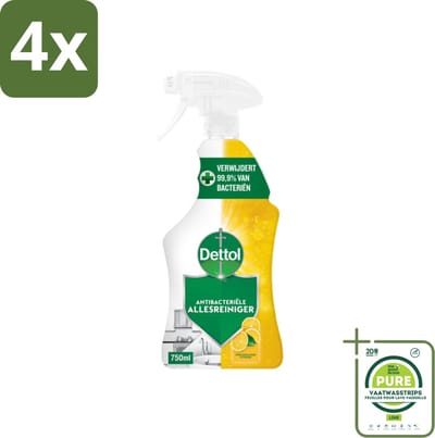Dettol Antibacteriële Allesreiniger Spray Sprankelende Citroen 750 ml - Voordeelverpakking - 4 stuks - Allesreiniger - Schoonmaakspray