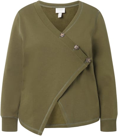 Ulla Popken - Dames - Sweatvest V-hals lange mouwen biologisch katoen - Olijf - Maat 42+