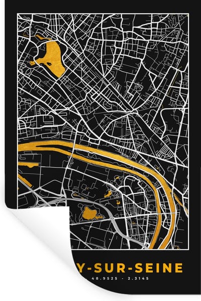 Muurstickers - Sticker Folie - Plattegrond – Kaart – Stadskaart – Frankrijk – Épinay-sur-Seine - 20x30 cm - Plakfolie - Muurstickers Kinderkamer - Zelfklevend Behang - Zelfklevend behangpapier - Stickerfolie